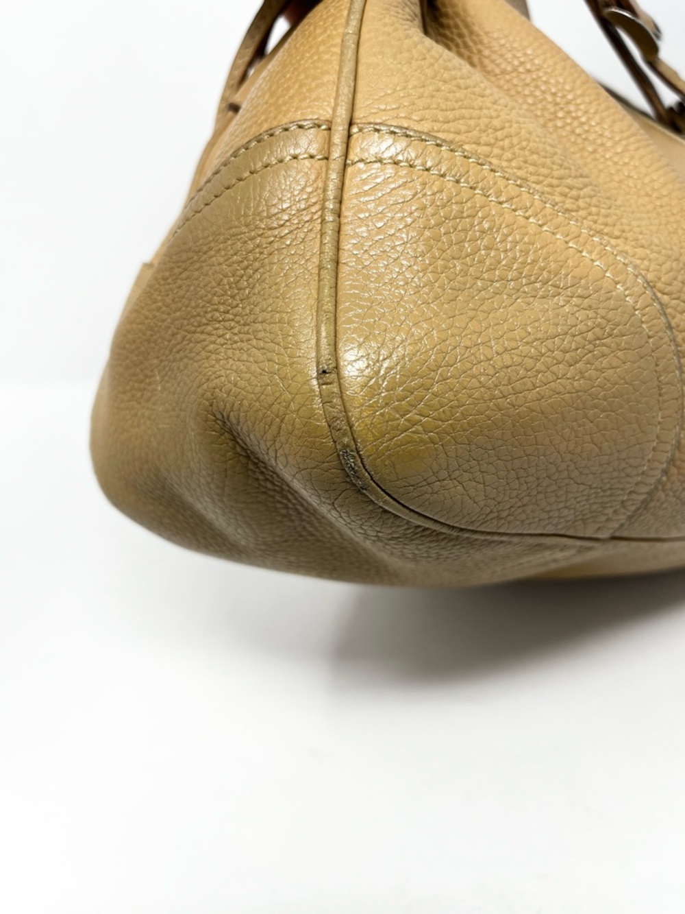 Authentic Vintage Prada 90s Brown Tan Triangle Logo Leather Shoulder Hobo Bag - Picture 10 of 16